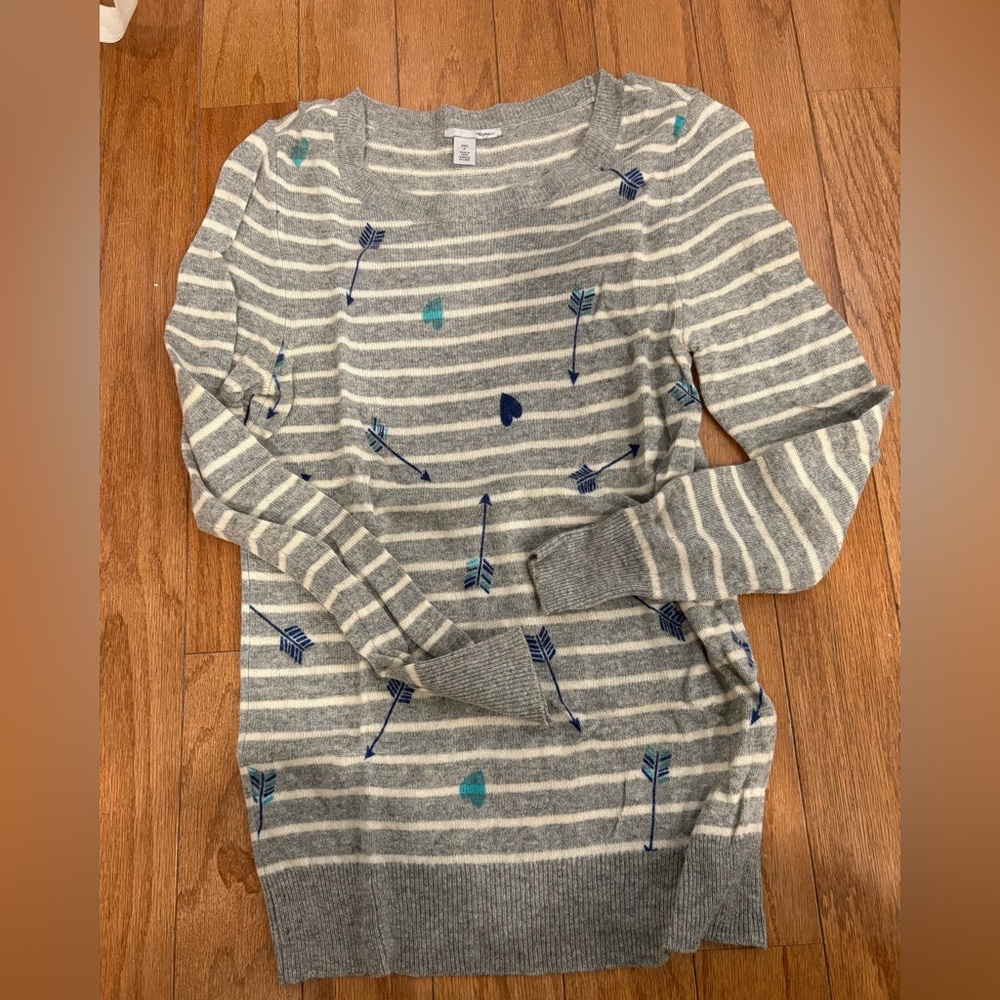 Gray Striped Sweater with Blue Accents